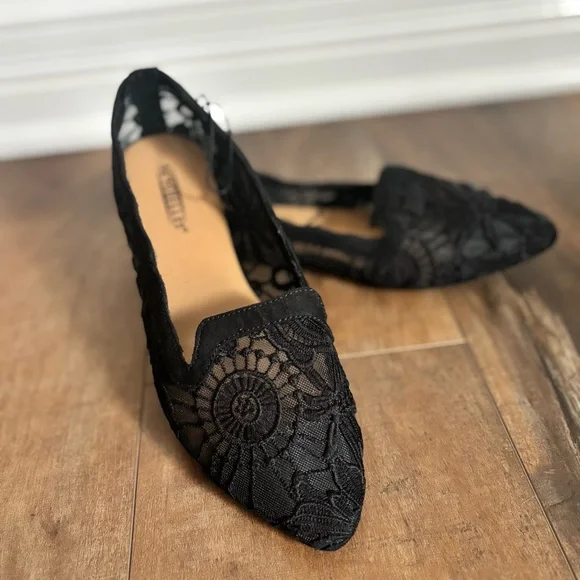 Seychelles Black Floral Lace Almond Toe Slip On Ballet Flats Size 7.5 NEW - Picture 2 of 8